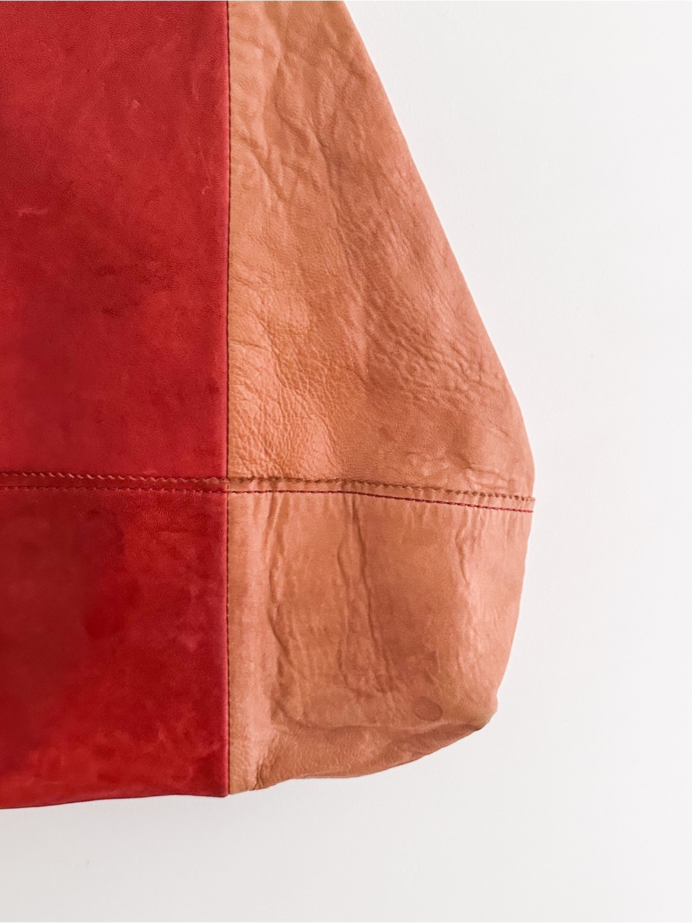 Banana Republic Leather Tote Color Block Tan & Red Patchwork Shoulder Bag - Picture 11 of 15